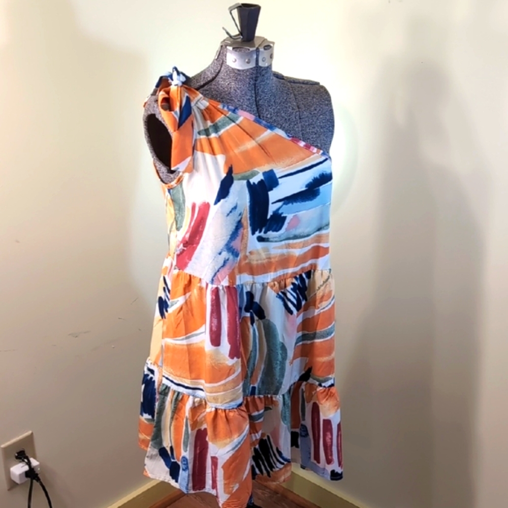 SHEIN One-Shoulder Dress with Bold Brushstroke Pattern